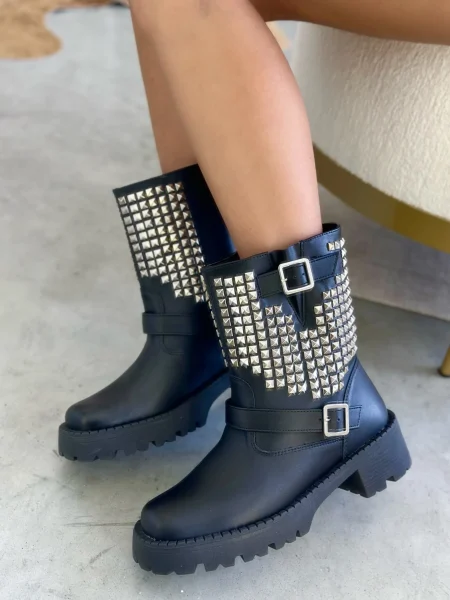 Bota Coturno Eleonora Preta Spikes