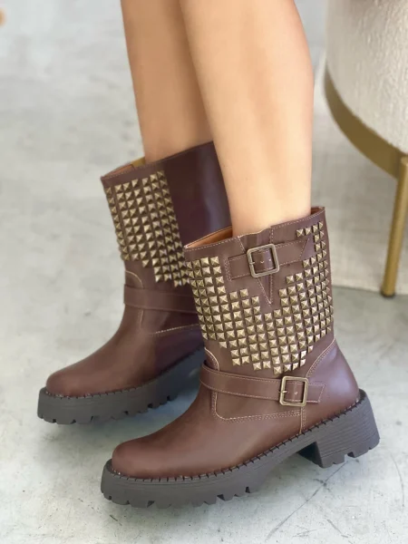 Bota Coturno Eleonora Café Spikes