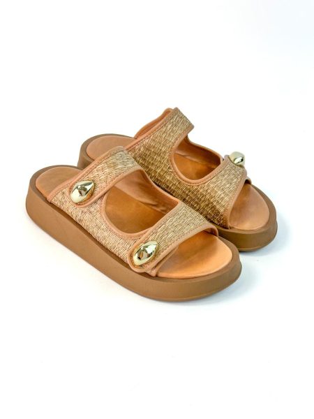 Dandara Flatform Feminina Couro e Palha Camel