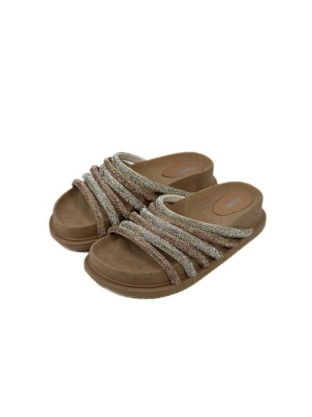 Flatform Birken Feminina Tiras Brilho Arraial Nude