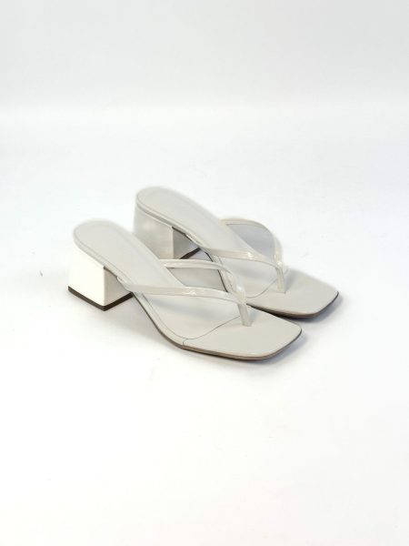 Livia - Tamanco Feminino Flip Flop Salto Bloco Off White