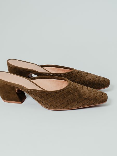 Teresa - Mule Feminino Salto Bloco Camurça Army
