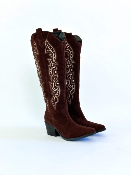 Jordana - Bota Cano Longo Texana Country Camurça Marrom