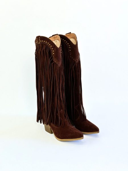 Maya - Bota Cano Longo Texana Franjas Marrom