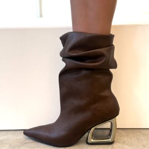 Kylie - Bota Feminina Slouch Salto Geométrico Marrom