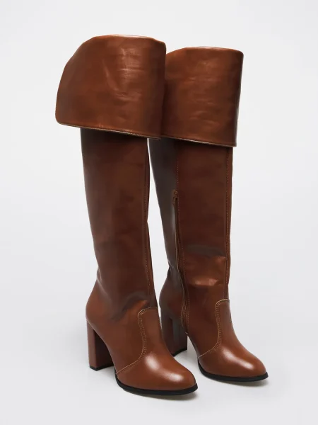 Clea - Bota Feminina Over The Knee Salto Alto Camel