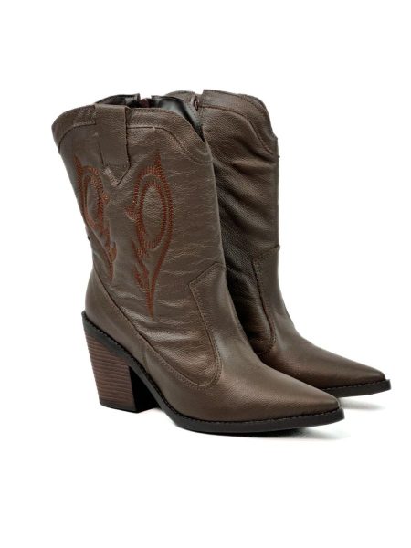Arizona - Bota Couro Feminina Country Aplicações Marrom