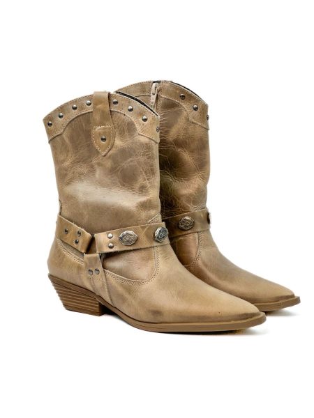 Ariel - Bota Couro Feminina Country com Fivelas Bege