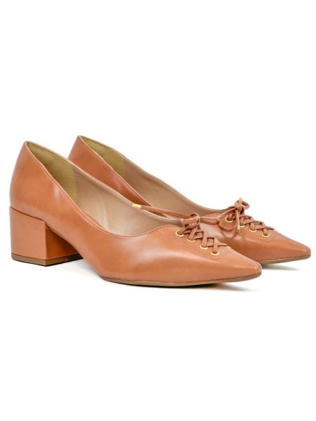Beatrice - Scarpin Verniz Nude Salto Bloco Ponta Fina