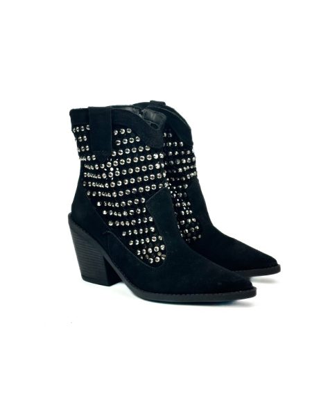 Amicia - Bota Couro Feminina Country Aplicações Preta