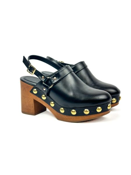 Bella - Clog Feminino Preto Tiras