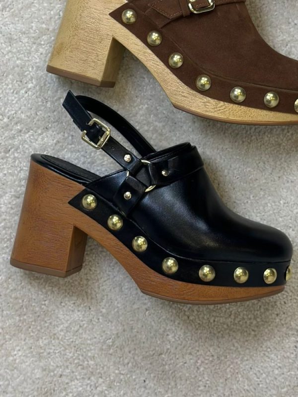 Bella - Clog Feminino Preto Tiras