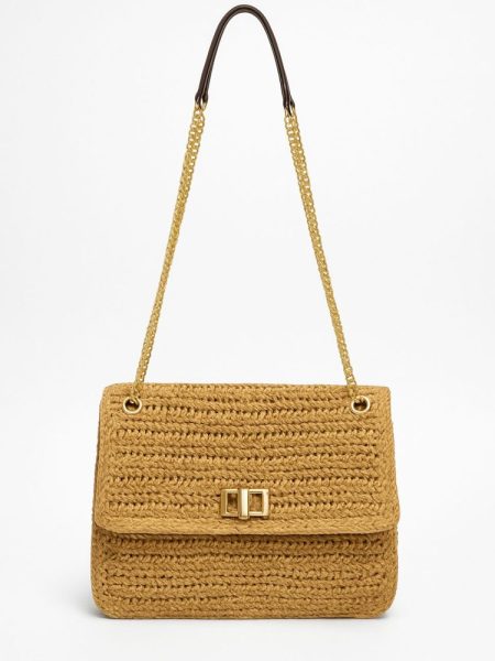 Bolsa Feminina Palha Estilo Chanel Com Alça Corrente Dourada