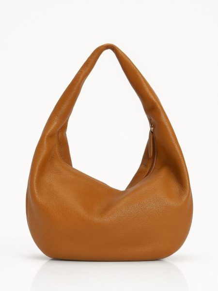 Bolsa Feminina Hobo em Couro Legítimo Caramelo e Marrom