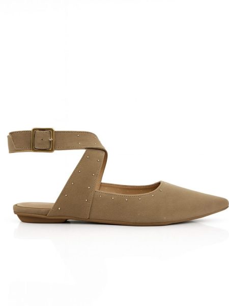 Sapatilha Slingback Feminina Camurça Ponta Fina Nude Clara
