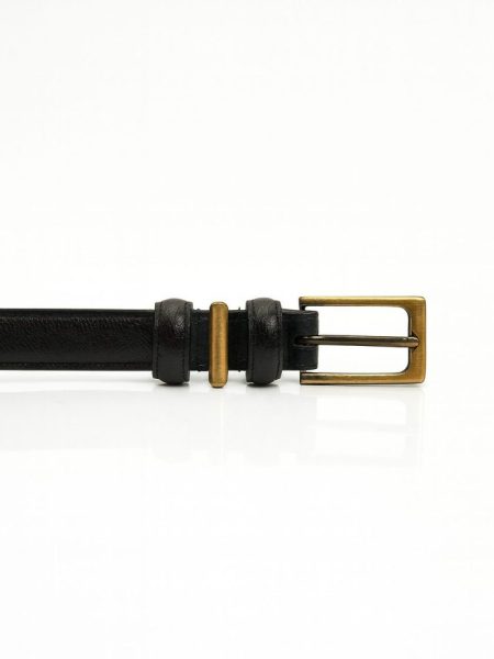 Cinto Couro Original Preto e Marrom  Fivela Dourada Luca