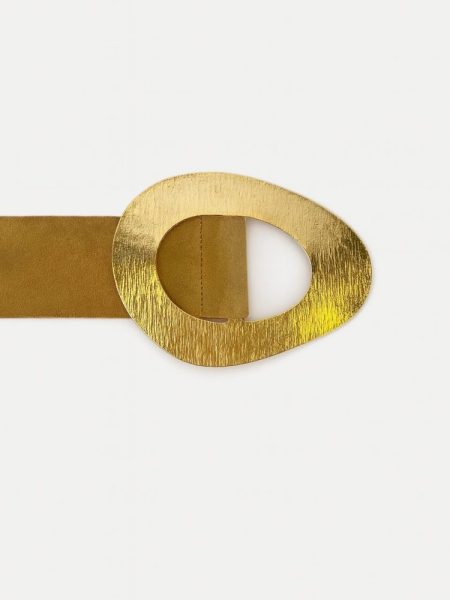 Cinto Feminino em Camurça com Fivela Esculpida Dourada Kate