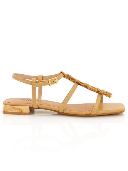 Sandália Feminina Couro Flat com Flores em Ráfia