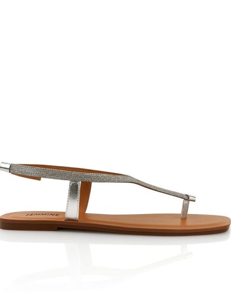 Sandália Rasteira Feminina Atena Prata em Couro