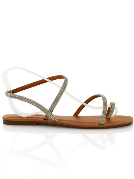 Diva - Sandália Rasteira Couro Tiras Minimalistas Brilho