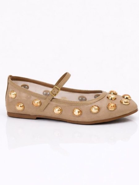 Sapatilha Feminina Bico Retangular Aplicações Tela Emily