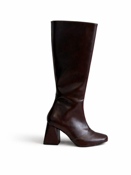 Bota Feminina Cano Longo Salto Bloco Khloe Marrom