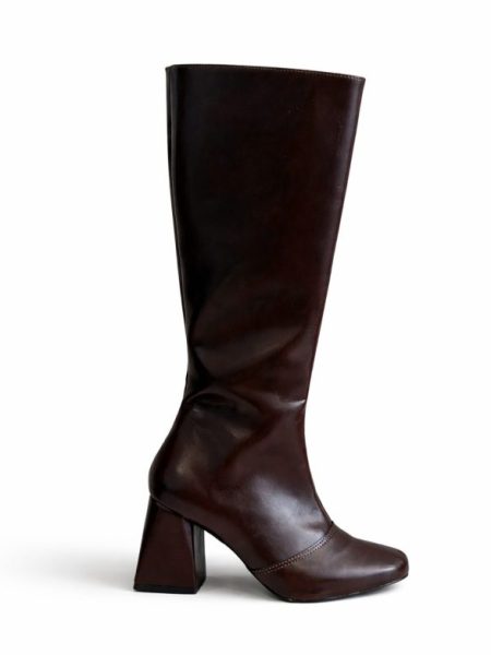 Bota Feminina Cano Longo Salto Bloco Khloe Marrom
