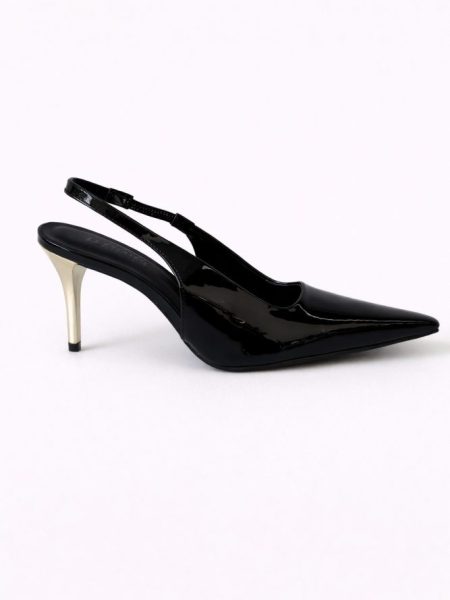 Slingback Ponta Fina Alongada Salto Médio Verniz Preto Kim
