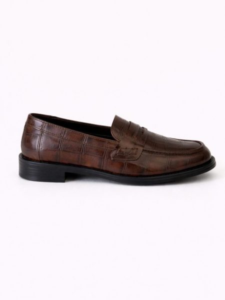 Loafer Feminino Croco Vegano Lila Marrom