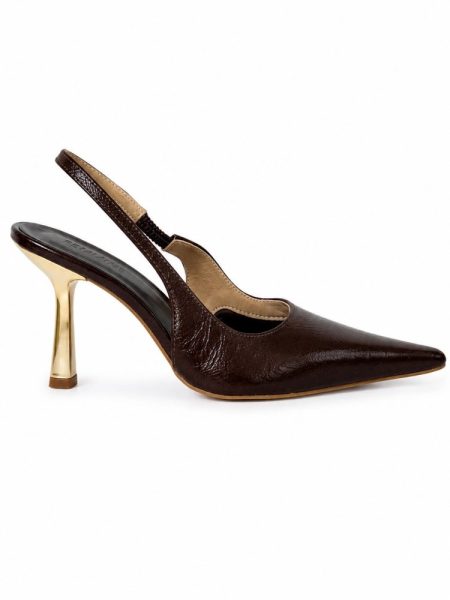 Scarpin Slingback Couro Original Kim Marrom