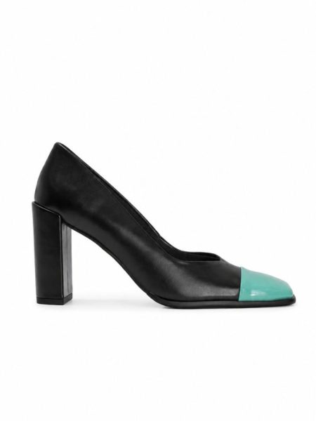 SCARPIN CAP TOE SALTO BLOCO THALIA PRETO/VERDE
