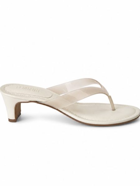 Tamanco Salto Kitten Heels Isis Tira Vinil Off White