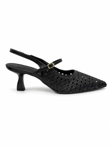 SLINGBACK SALTO KITTEN HEELS COURO NARA PRETO